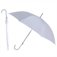 Зонт-трость с пластиковой изогнутой ручкой, полуавтомат, цвет ручки и купола белый