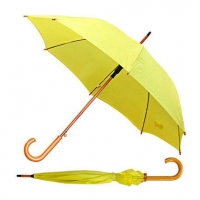 Зонт-трость "ЛАЙМ" с деревянной изогнутой ручкой, полуавтомат, цвет купола жёлтый 395 C