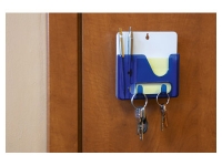 Подставка под ручки с бумажным блоком и крючками для ключей с двумя вариантами крепления - на холодильник и на стену, синяя