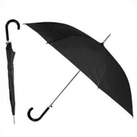 Зонт-трость с пластиковой изогнутой ручкой, полуавтомат, цвет ручки и купола чёрный
