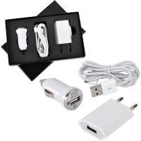 Набор "USB 3 в 1": зарядное устройство от сети,от автомобильного прикуривателя и провод-адаптер для iPhone и iPad