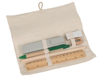 Набор канцелярских принадлежностей в чехле: ручка, карандаш, маркер из переработанного пластика, линейка, точилка, ластик