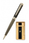 Набор "Pierre Cardin": шариковая ручка + зажигалка. Ручка шариковая, латунь, лак, позолота. Зажигалка газовая кремневая, сплав цинка с позолотой + лак.