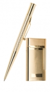 Набор "Pierre Cardin": шариковая ручка + зажигалка. Ручка шариковая, латунь, позолота. Зажигалка газовая кремневая, сплав цинка с позолотой.