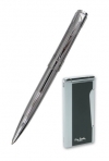 Набор "Pierre Cardin": шариковая ручка + зажигалка. Ручка шариковая, латунь, хром. Зажигалка газовая кремневая турбо, сплав цинка с никеле-хромовым покрытие + лак.
