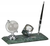 Настольный набор: глобус из стекла, ручка шариковая, цвет чернил - черный, часы из меди, на мраморной подставке, 23 х 9 х 1,8 см, мрамор